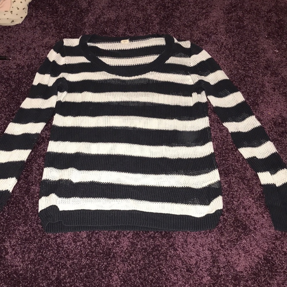 Navy blue and white striped sweater